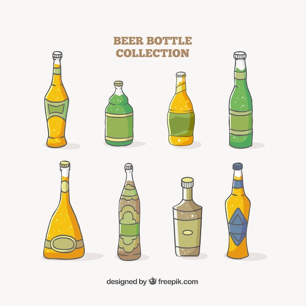 Collection de bouteilles de bière dessinés à la main