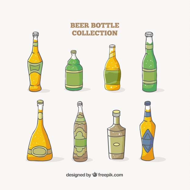 Vecteur gratuit collection de bouteilles de bière dessinés à la main