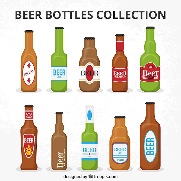 Vecteur gratuit collection de bouteilles de bière avec des étiquettes