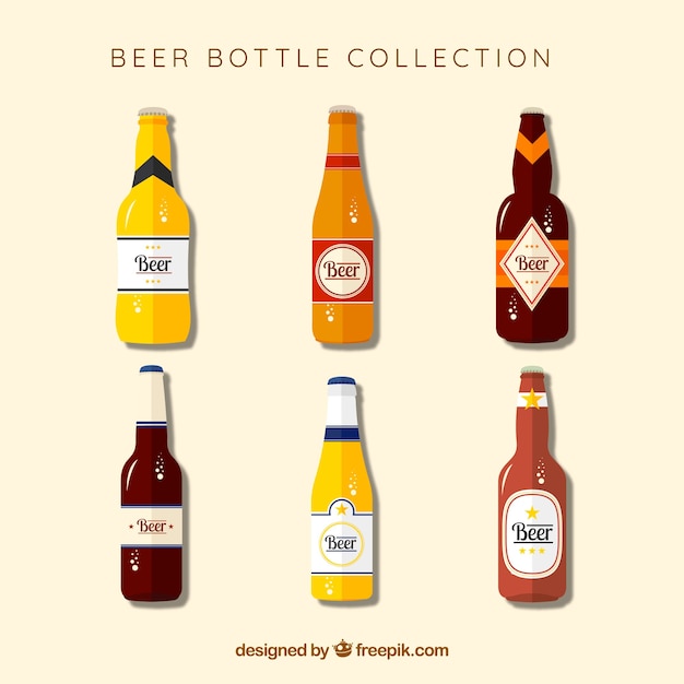 Collection de bouteilles de bière plate avec étiquette