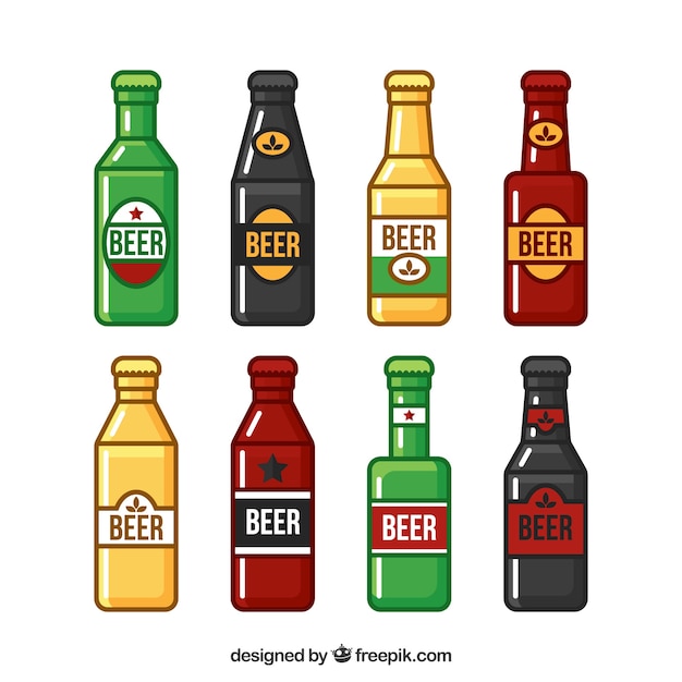 Collection de bouteilles de bière plate avec étiquette