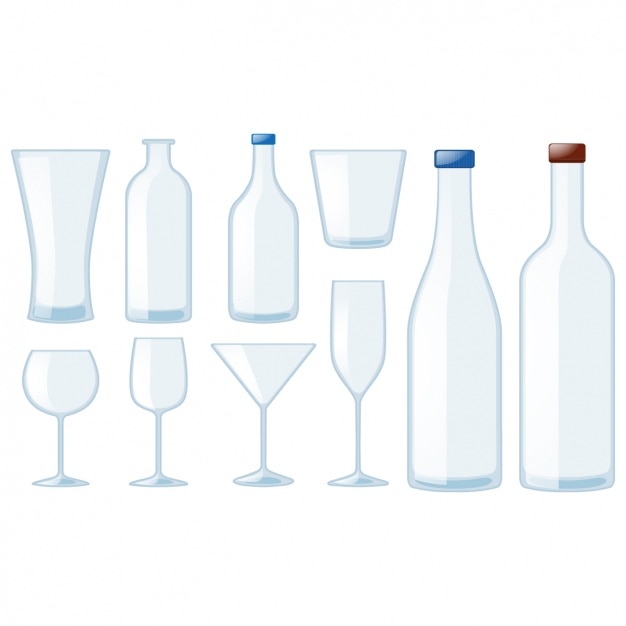 Vecteur gratuit collection de bouteilles et de verres