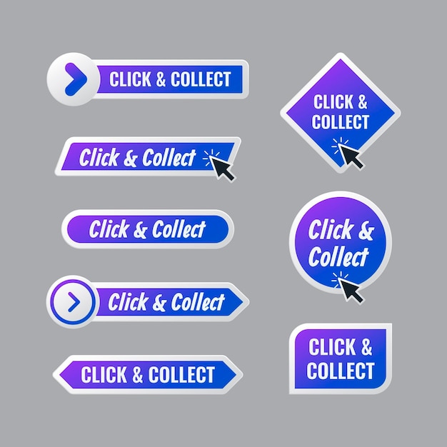 Vecteur gratuit collection de boutons click and collect