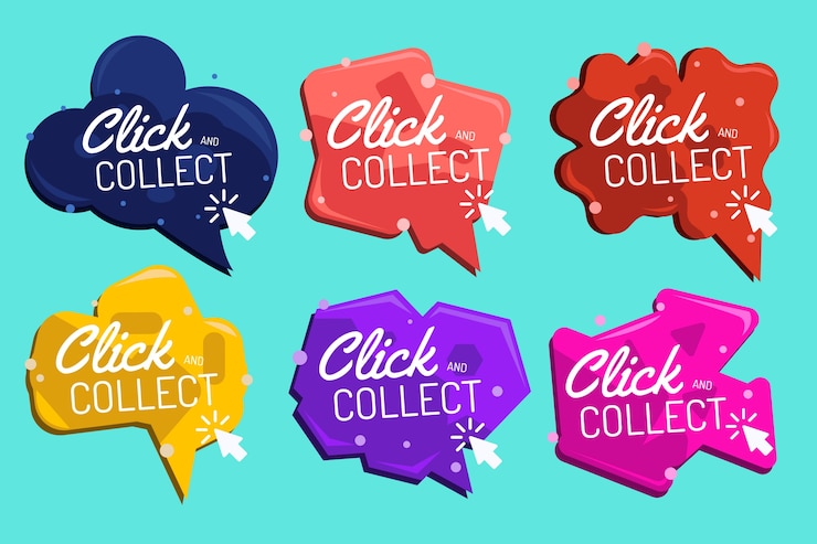 Vecteur gratuit collection de boutons click and collect
