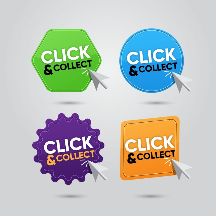 Vecteur gratuit collection de boutons click and collect