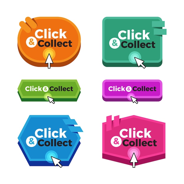 Vecteur gratuit collection de boutons click and collect