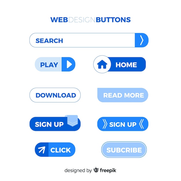 Vecteur gratuit collection de boutons de conception web moderne avec un design plat