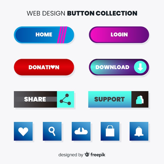 Vecteur gratuit collection de boutons web dans un style dégradé