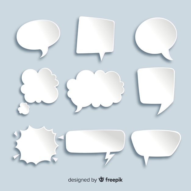 Collection de bulles de conversation à plat dans le style de papier