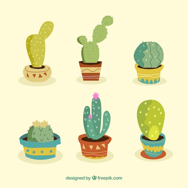 Vecteur gratuit collection de cactus avec style drôle