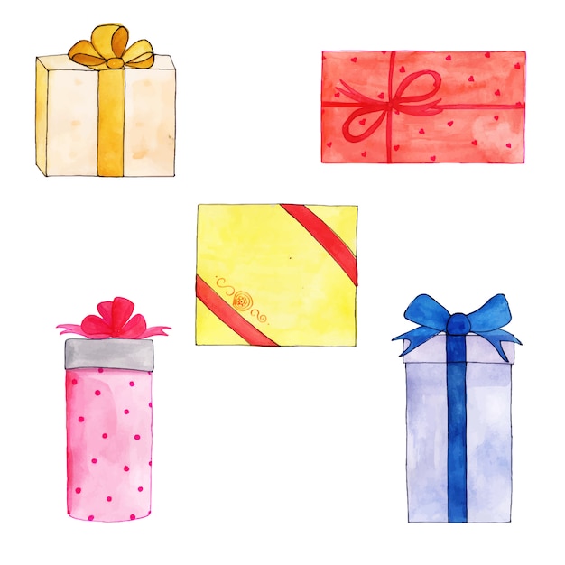 Collection de cadeaux joyeux anniversaire aquarelle