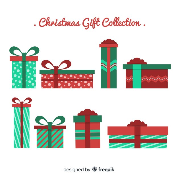Collection de cadeaux de Noël coloré avec design plat