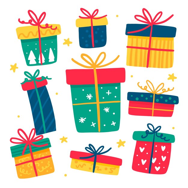 Collection de cadeaux de Noël dessinés à la main