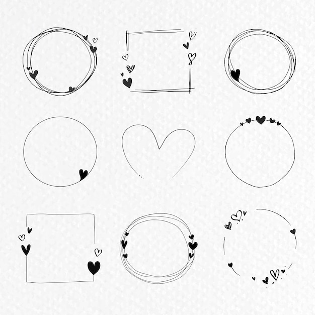 Vecteur gratuit collection de cadres d'amour doodle