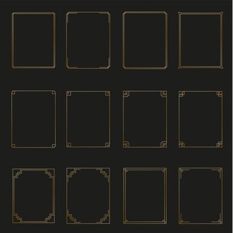 Collection de cadres et de bordures horizontaux dorés art déco 2. éléments de design gatsby à la mode. style rétro. isolé. vecteur.