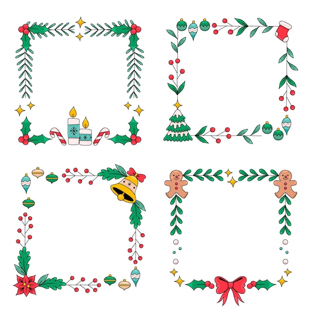 Collection De Cadres Et De Bordures De Noël Dessinés à La Main