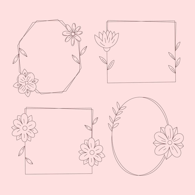 Collection de cadres floraux dessinés à la main