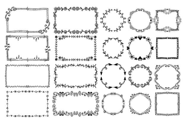 Vecteur gratuit collection de cadres de griffonnage de gravure