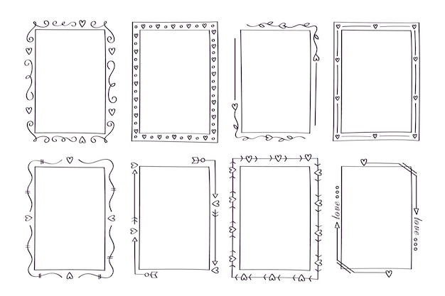 Collection de cadres ornementaux verticaux dessinés à la main