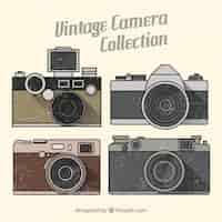 Vecteur gratuit collection de caméra vintage dessinée à la main