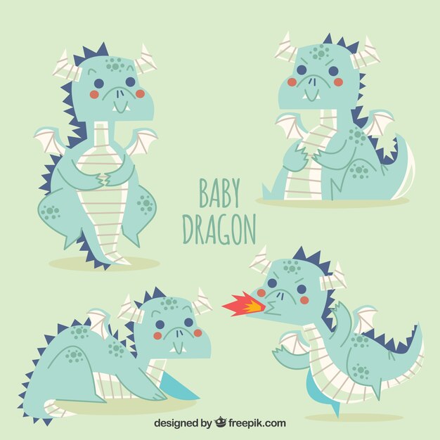 Collection de caractères de bébé dragon dessinés à la main