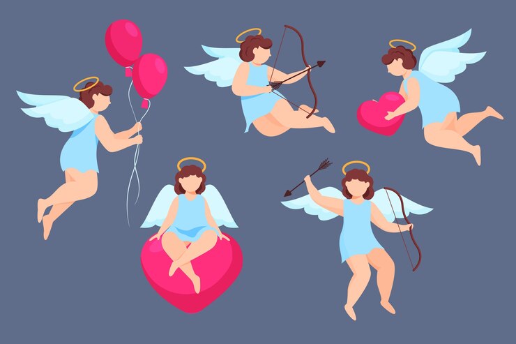 Vecteur gratuit collection de caractères cupidon design plat