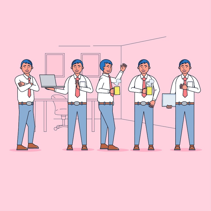 Vecteur gratuit collection de caractères d'employés grand ensemble illustration plate isolée portant un uniforme professionnel, style cartoon.
