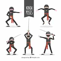 Vecteur gratuit collection de caractères ninja avec différentes poses