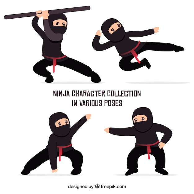 Vecteur gratuit collection de caractères ninja guerrier