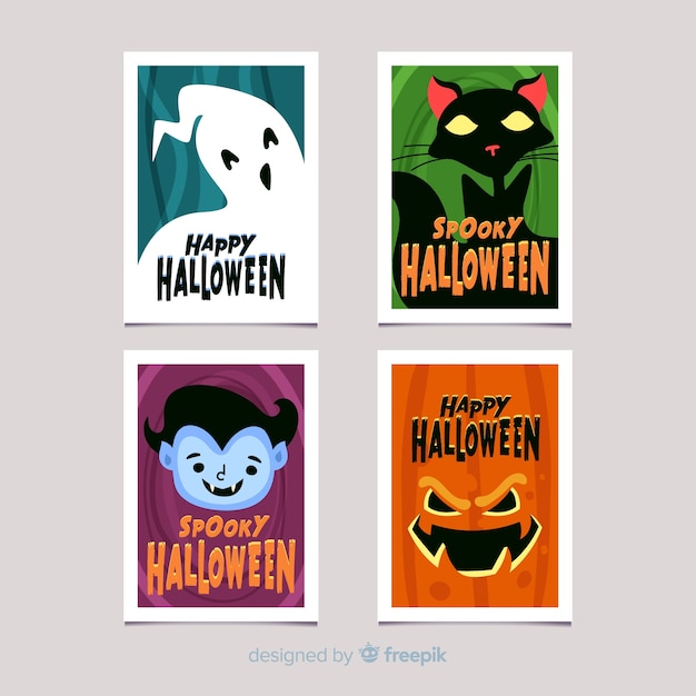 Vecteur gratuit collection de carte hallowen sur design plat