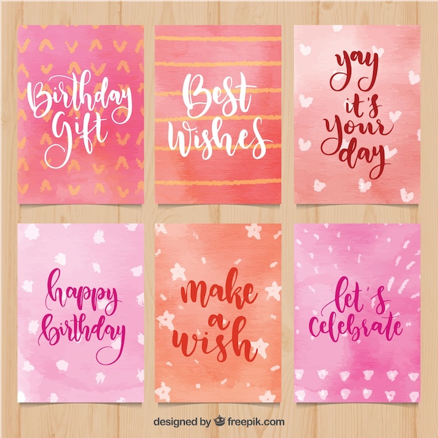 Collection De Cartes D'anniversaire En Aquarelle Rose