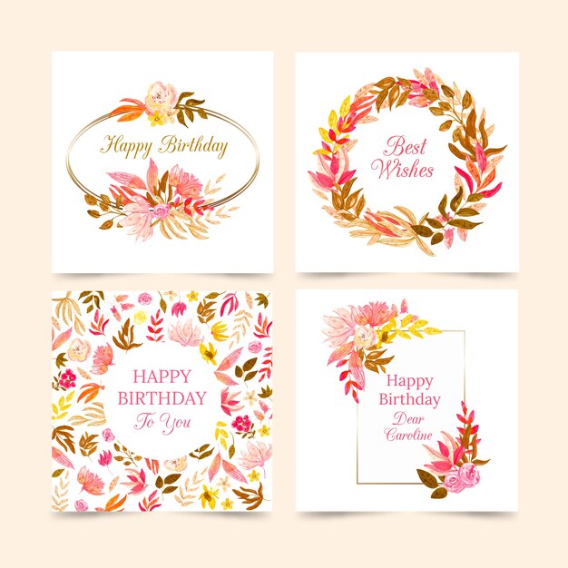 Collection De Cartes D Anniversaire Avec Collection De Fleurs Vecteur Gratuite