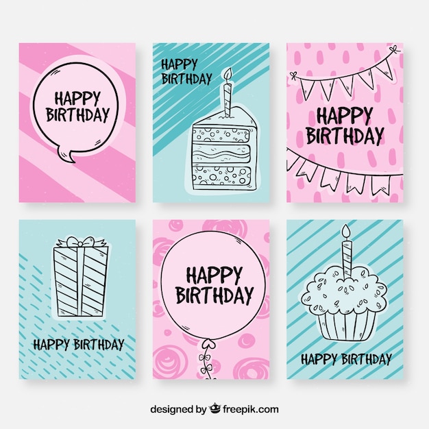 Collection De Cartes D'anniversaire Dessinés à La Main