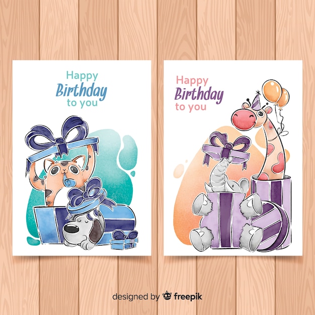 Collection De Cartes D'anniversaire De Style Aquarelle