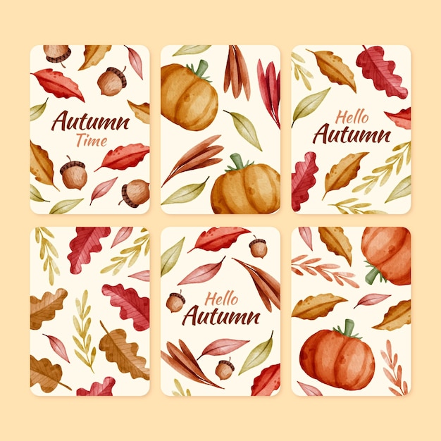 Vecteur gratuit collection de cartes d'automne aquarelle