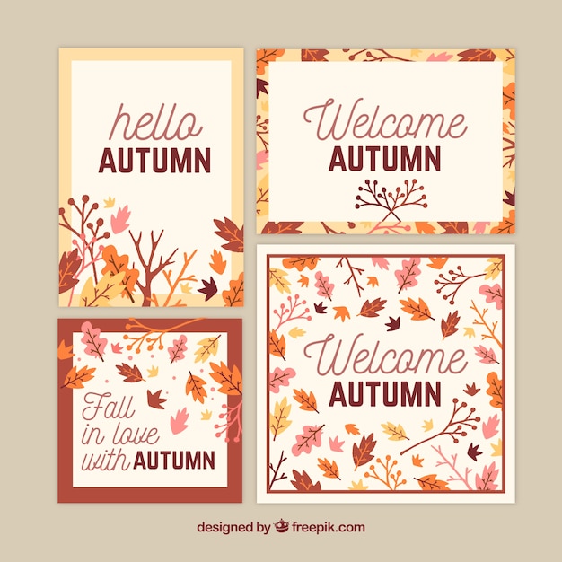 Collection De Cartes Automne Avec Un Design Plat