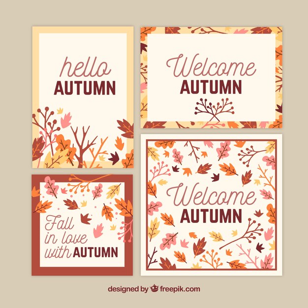 Collection de cartes automne avec un design plat