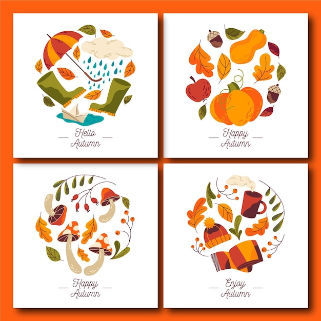 Collection De Cartes Automne Design Plat