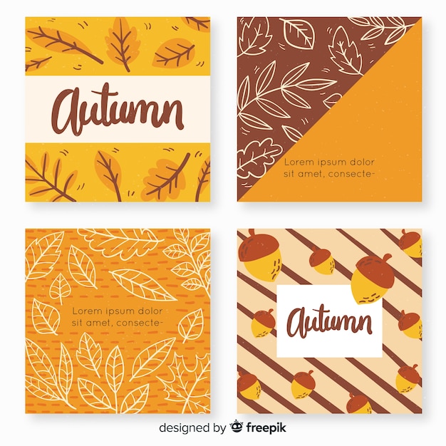 Collection De Cartes D'automne Dessinées à La Main