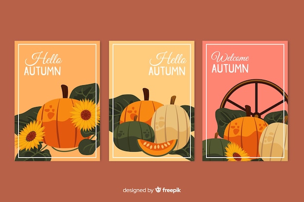 Vecteur gratuit collection de cartes d'automne dessinées à la main