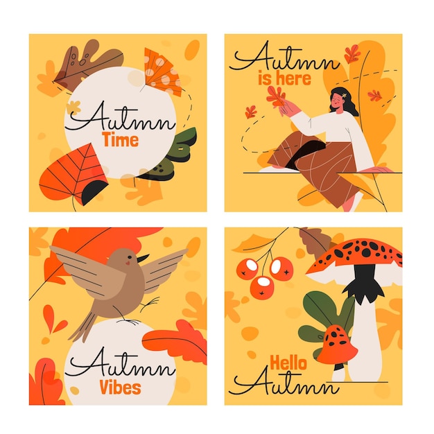 Collection De Cartes D'automne Dessinées à La Main