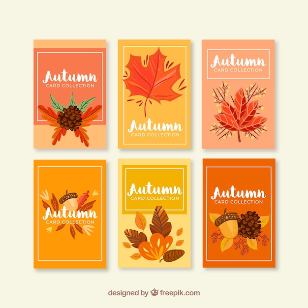 Vecteur gratuit collection de cartes d'automne avec des feuilles