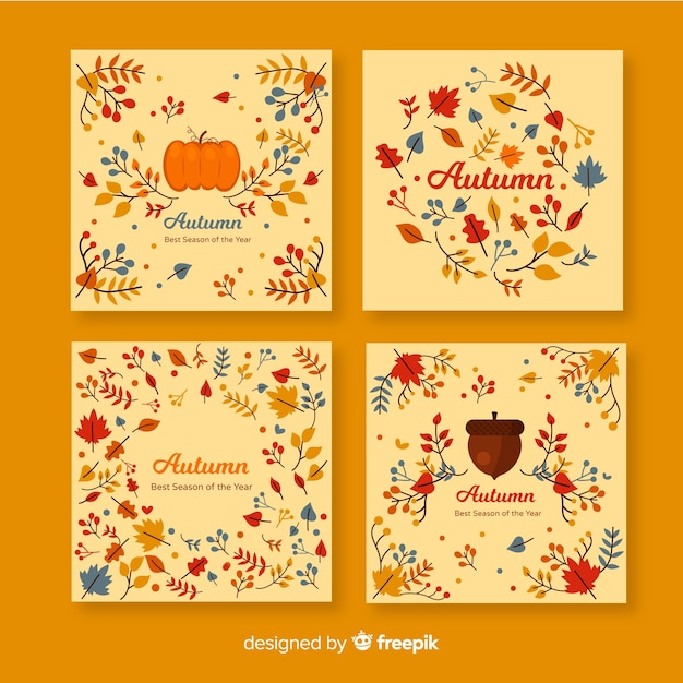 Collection De Cartes D'automne Plat