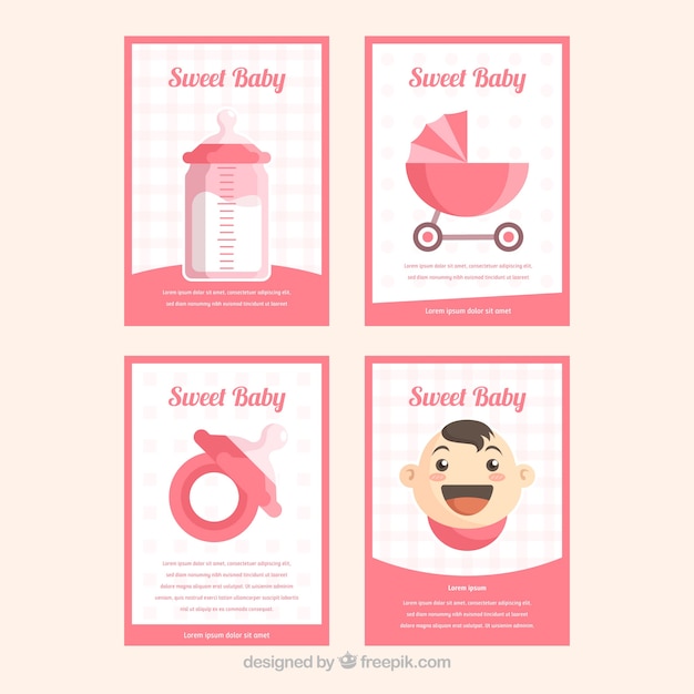 Vecteur gratuit collection de cartes bébé dans un style plat