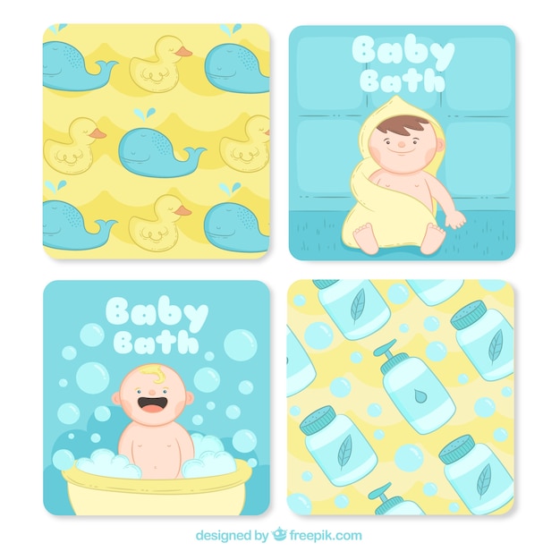 Vecteur gratuit collection de cartes bébé mignon dans un style dessiné à la main