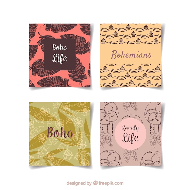 Collection De Cartes Boho Dans Un Style Aquarelle