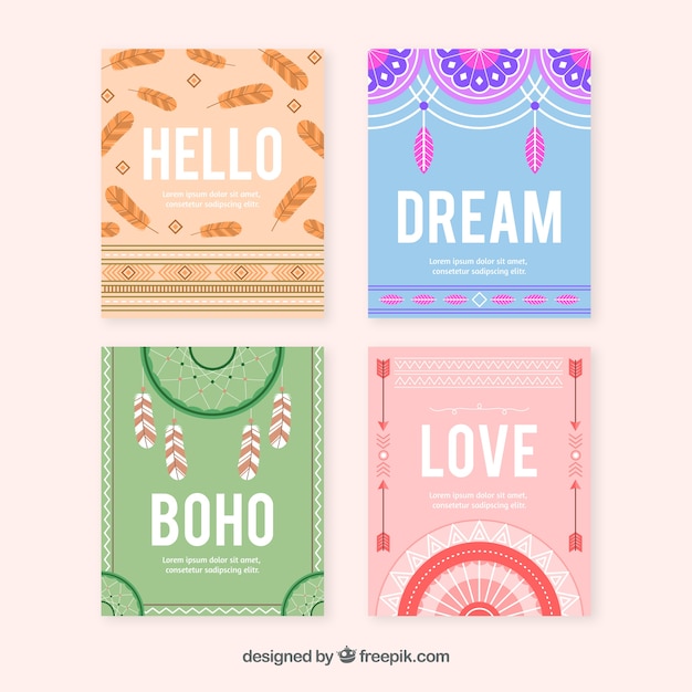 Collection De Cartes Boho Avec Des éléments Hippie