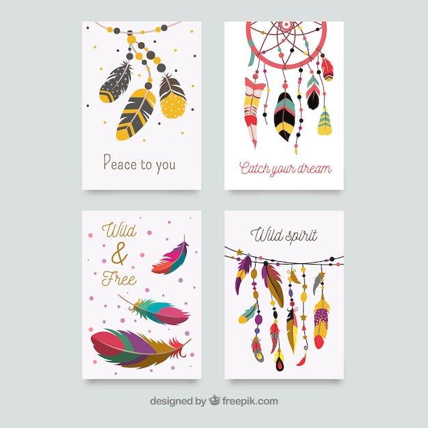 Collection De Cartes Boho Avec Des éléments Hippie