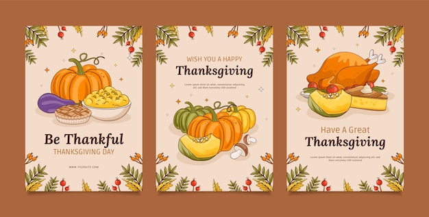 Collection de cartes de célébration de thanksgiving dessinées à la main