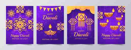 Vecteur gratuit collection de cartes de diwali dégradé